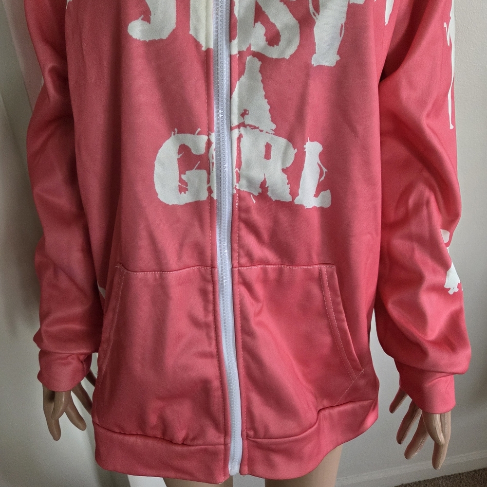Literally Just A Girl Pink Hoodie Zip Up Size XL - Picture 6 of 9